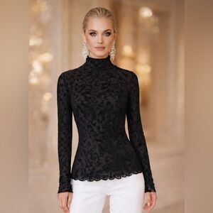 FREE PEOPLE INTIMATELY Sheer Funnel Neck Floral Velvet Top NWOT Size M